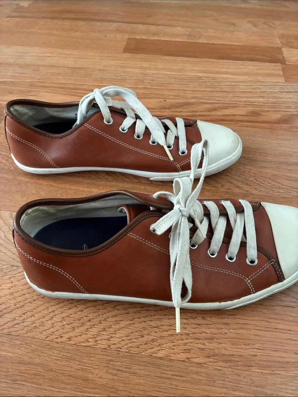Cole Haan Men's Tan Brown Leather Low-Top Sneakers with White Accents